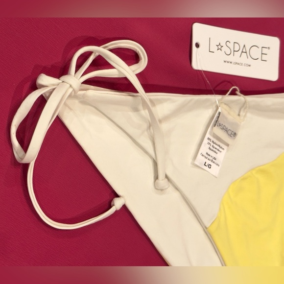 L*Space Yellow & Cream - Lemon Dani Color Block Swimsuit Bikini Bottom Large NWT - Picture 6 of 11